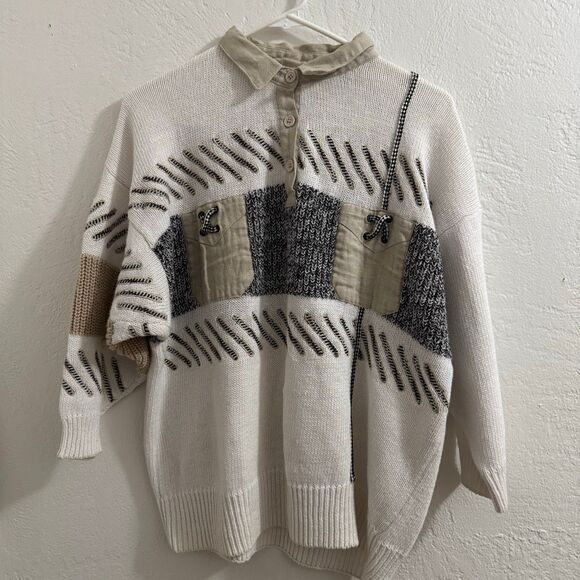 Vintage Bonnie and Bill by Holly Geometric Pattern Collared Sweater M - Picture 1 of 6